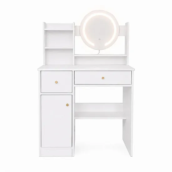 Kosmetikos staliukas su apvaliu veidrodžiu ir LED apšvietimu ModernHome