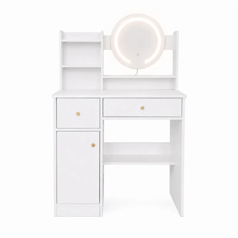 Kosmetikos staliukas su apvaliu veidrodžiu ir LED apšvietimu ModernHome