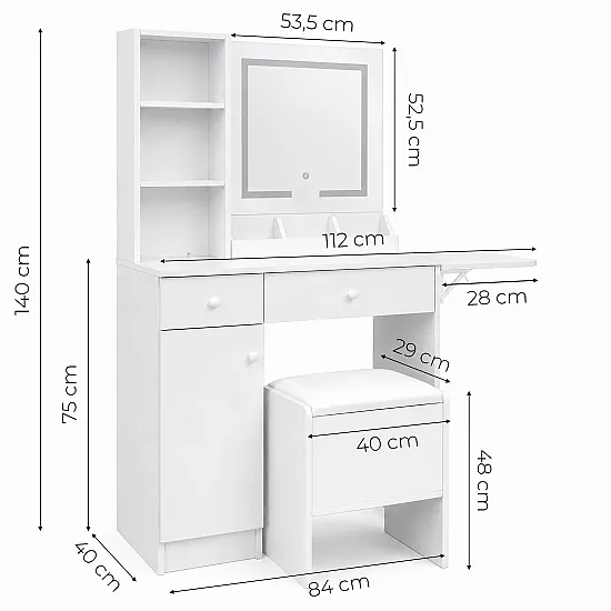 Kosmetikos staliukas su veidrodžiu ir LED apšvietimu ModernHome