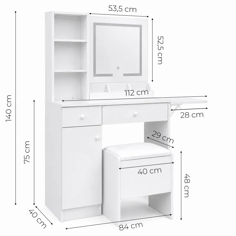 Kosmetikos staliukas su veidrodžiu ir LED apšvietimu ModernHome