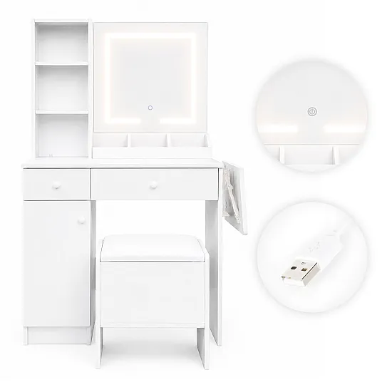 Kosmetikos staliukas su veidrodžiu ir LED apšvietimu ModernHome