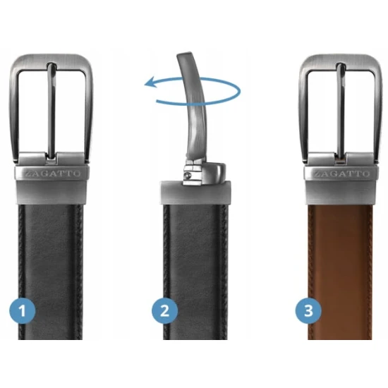 Vyriškas dvipusis odinis diržas Brandy (juodas/rudas) ZG-5030 Premium