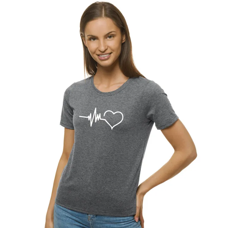 Moteriški tamsiai pilki marškinėliai Heartbeat JS/SD211