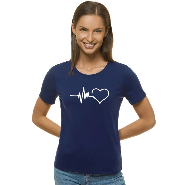 Moteriški tamsiai mėlyni marškinėliai Heartbeat JS/SD211