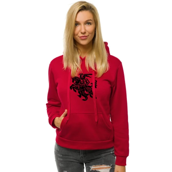 Raudonas moteriškas džemperis su gobtuvu - juodas Vytis JS/W02