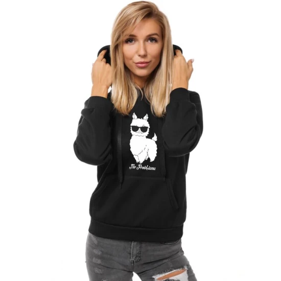 Juodas moteriškas džemperis su gobtuvu No ProbLlama JS/W02 Premium
