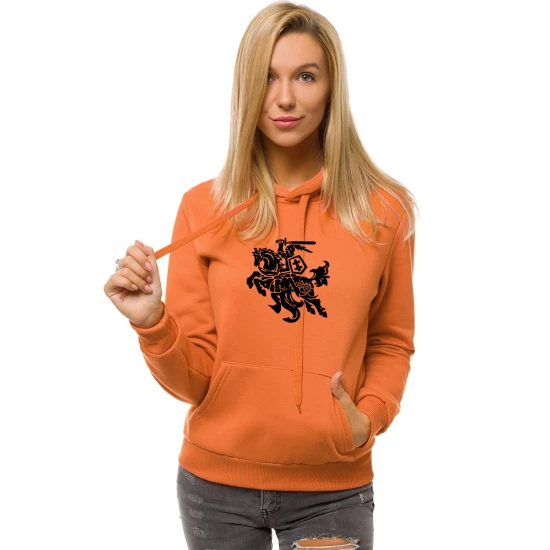 Neryškus oranžinis moteriškas džemperis su gobtuvu - juodas Vytis JS/W02