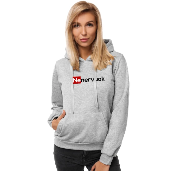 Pilkas moteriškas džemperis su gobtuvu Nenervuok JS/W02