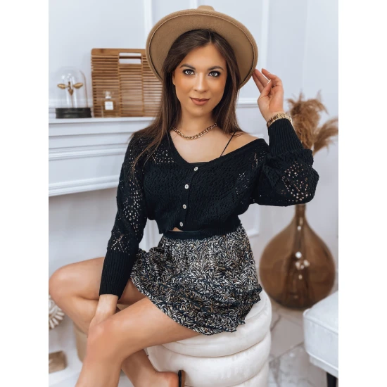 Trumpas juodas susegamas megztinis Ador MY1579