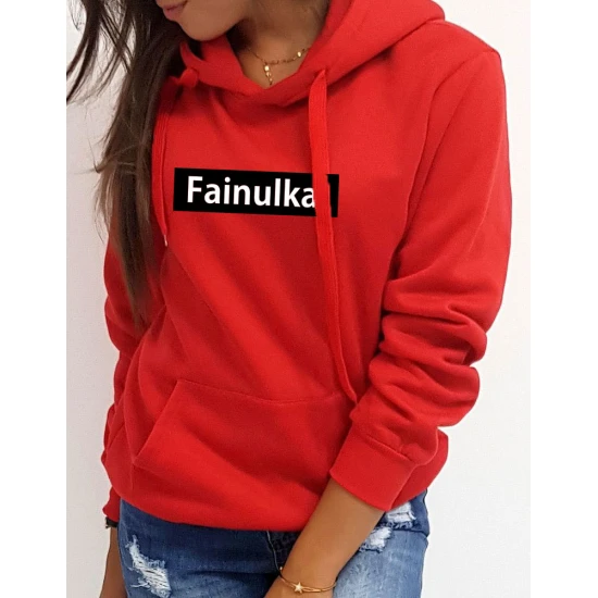 Moteriškas raudonas džemperis Fainulka su gobtuvu BY0278