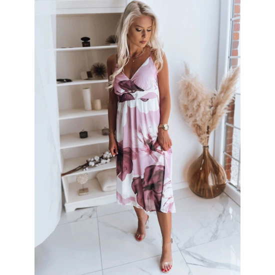 Akcija Balta moteriška suknelė rožinėmis gėlėmis 