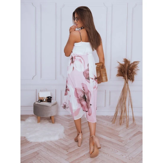 Akcija Balta moteriška suknelė rožinėmis gėlėmis 