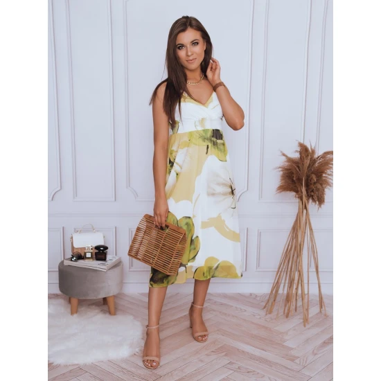 Akcija: Balta moteriška suknelė su žaliomis gėlėmis Ladybird EY1819