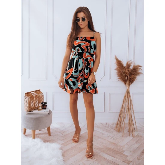 Moteriška vasarinė suknelė juoda su ornamentais Dilon EY1870