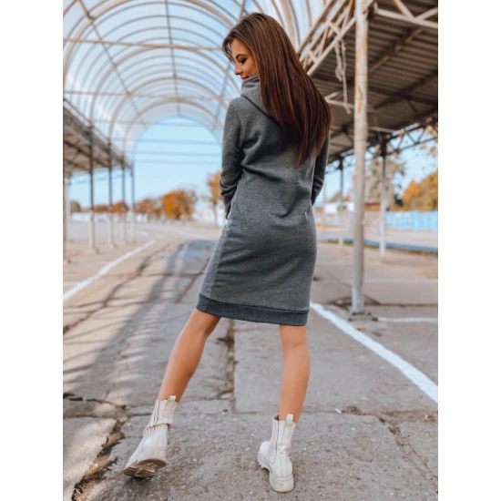 Moteriška pilka suknelė su gobtuvu 