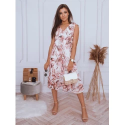 Moteriška balta su rausvomis gėlėmis suknelė Balu