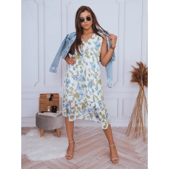 Moteriška balta su mėlynomis gėlėmis suknelė Balu EY1802
