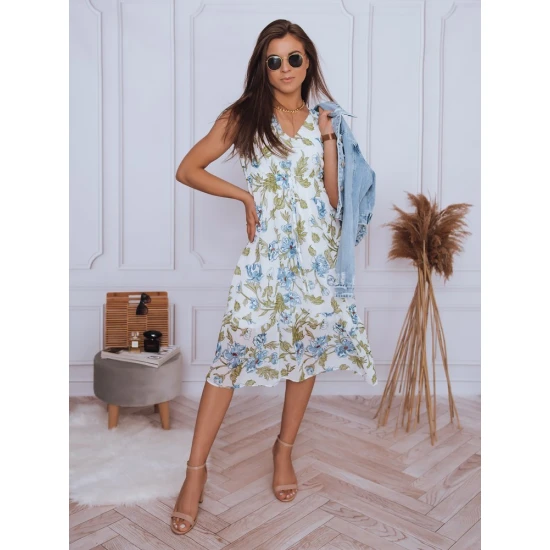 Moteriška balta su mėlynomis gėlėmis suknelė Balu EY1802