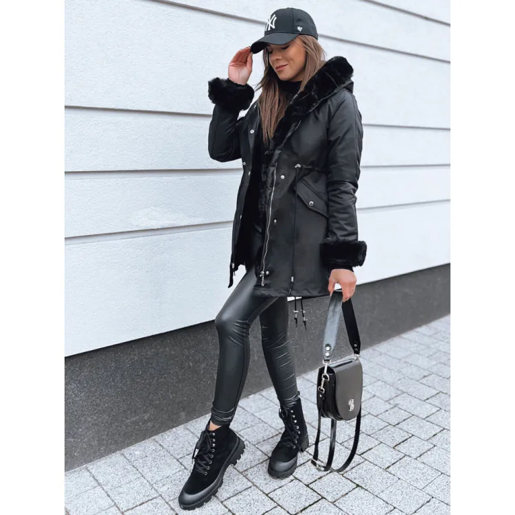 Juoda moteriška striukė su juodu kailiu Arctic TY3986