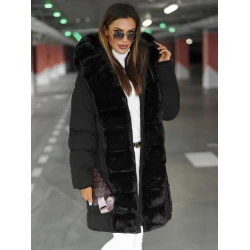Juoda moteriška žieminė striukė su kailiu Daisy