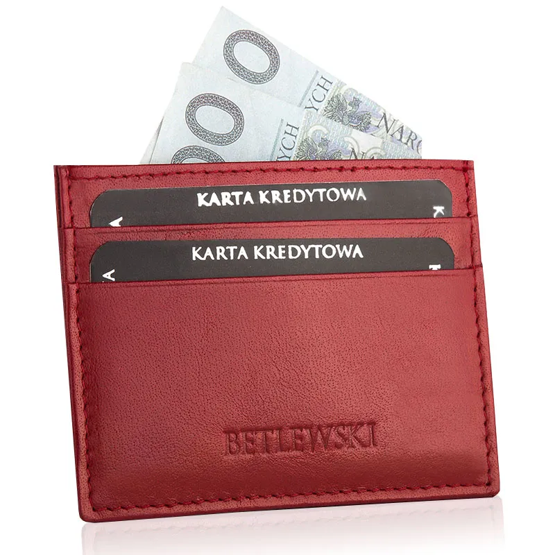 Akcija BETLEWSKI® odinis kreditinės kortelės dėklas (raudonas) BE-08 Premium