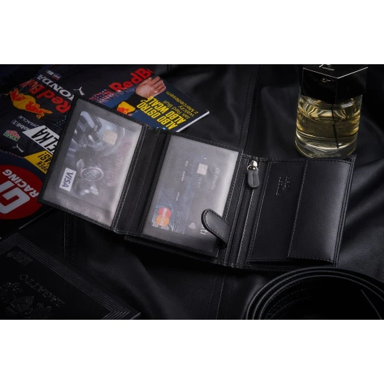 Vyriška piniginė iš natūralios odos Simal (su raudona detale) ZG-N4-F9 Premium