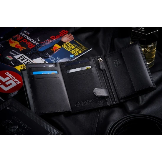 Vyriška piniginė iš natūralios odos Simal (su raudona detale) ZG-N4-F9 Premium