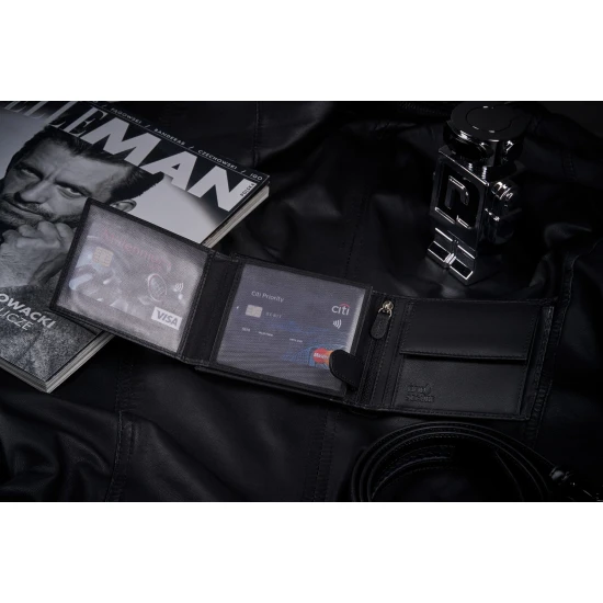 Vyriška piniginė iš natūralios odos Carbon (juoda) ZG-N992-F7 Premium