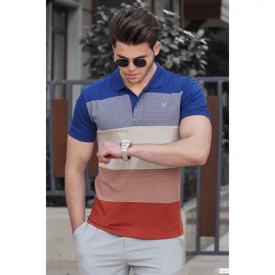 Vyriški polo marškinėliai mėlynai rudi PK9280 Premium