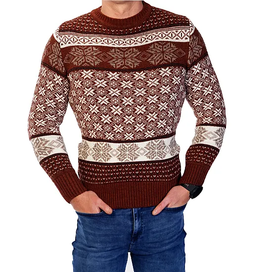 Vyriškas bordo Kalėdinis megztinis Snowflake h4044 Premium