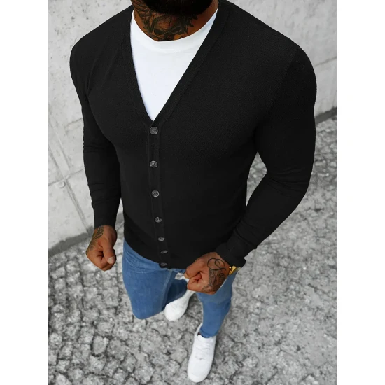 Juodas vyriškas susegamas sagoms megztinis Otom NB/MM6006/4