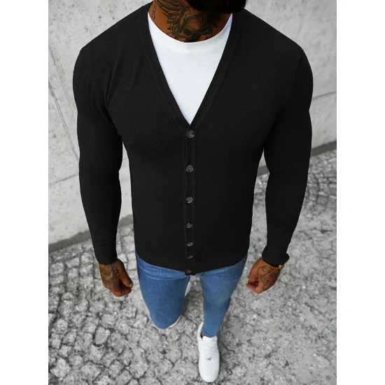 Juodas vyriškas susegamas sagoms megztinis Otom NB/MM6006/4