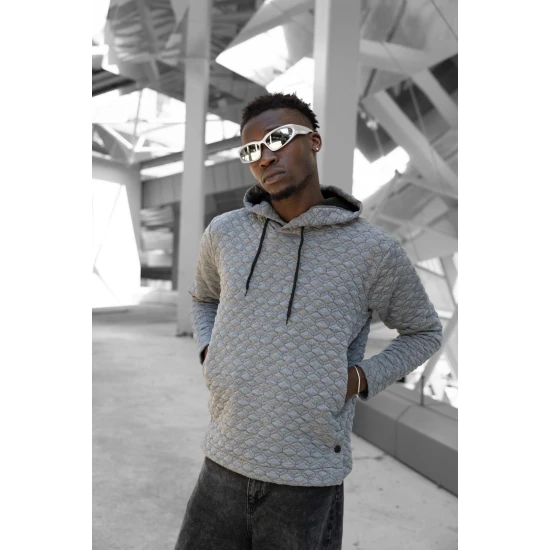 Pilkas megztinis su gobtuvu Rombas PK3028