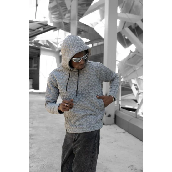 Pilkas megztinis su gobtuvu Rombas PK3028