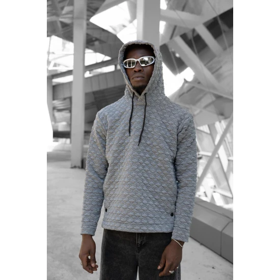 Pilkas megztinis su gobtuvu Rombas PK3028