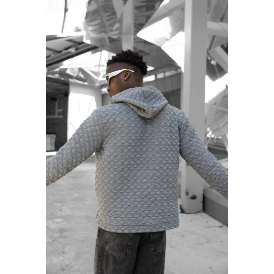 Pilkas megztinis su gobtuvu Rombas PK3028