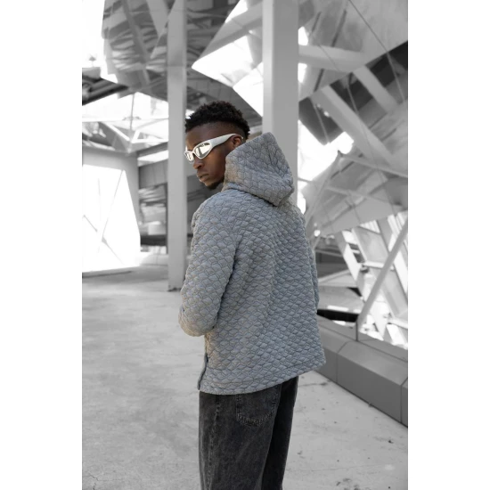 Pilkas megztinis su gobtuvu Rombas PK3028