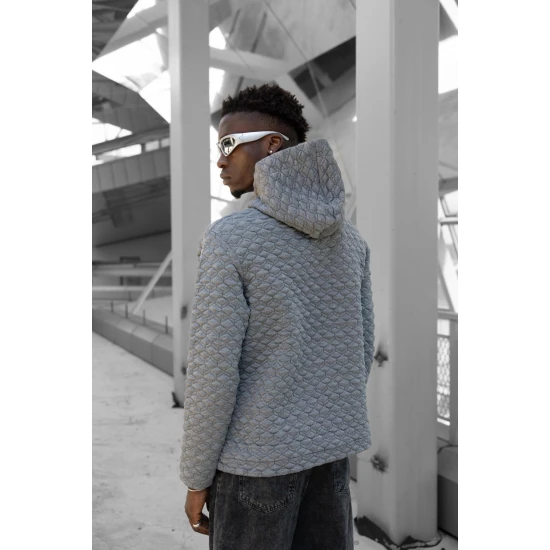 Pilkas megztinis su gobtuvu Rombas PK3028