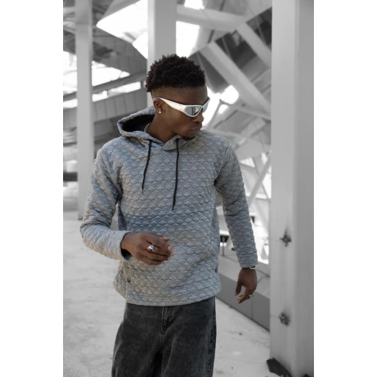 Pilkas megztinis su gobtuvu Rombas PK3028