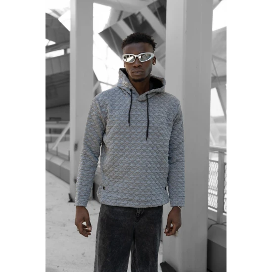 Pilkas megztinis su gobtuvu Rombas PK3028