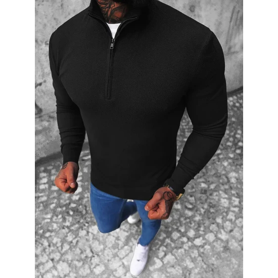 Juodas megztinis su užtrauktuku iki pusės Makar Megztiniai