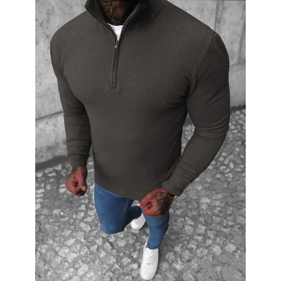 Tamsiai pilkas megztinis su užtrauktuku iki pusės Makar NB/MM6007/3