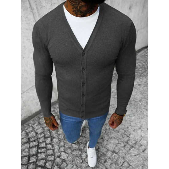 Tamsiai pilkas vyriškas susegamas sagoms megztinis Otom NB/MM6006/3