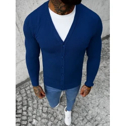 Mėlynas vyriškas susegamas sagoms megztinis Otom