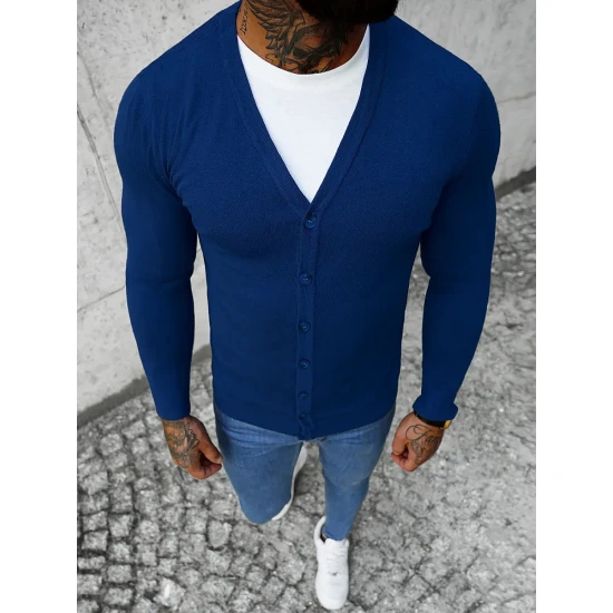 Mėlynas vyriškas susegamas sagoms megztinis Otom NB/MM6006/5