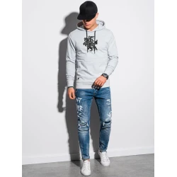 Pilkos spalvos džemperis su gobtuvu Vytis