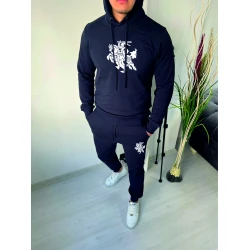 Tamsiai mėlynas vyriškas sportinis komplektas su gobtuvu Vytis