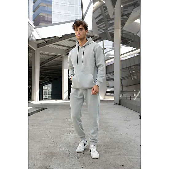 Light Grey men's hooded set Agero PK3024 Premium