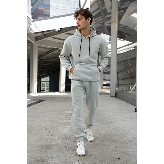 Light Grey men's hooded set Agero PK3024 Premium