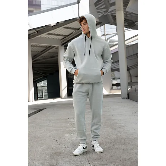 Light Grey men's hooded set Agero PK3024 Premium